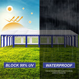 PHI VILLA 40 ft. x 20 ft. Large Outdoor Canopy Wedding Party Tent with Removable Side Walls & 7 Storage Bags, White with Blue Stripes PHI VILLA