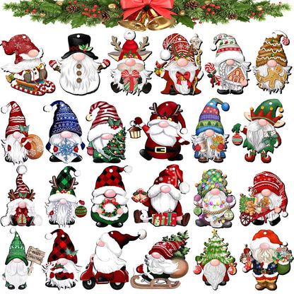 BJHSH 24Pcs Christmas Gnome Ornaments Unduplicates Wooden Hanging Ornaments,Gnome Wood Ornaments for Christmas Tree,Christmas Party Decorating Supplies Christmas Decoration