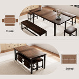 Einhomn 5 Pieces Dining Room Table Set for 4-6, 63' Extendable Kitchen Table Set with 2 Benches & 2 Stools, Small Dining Table Set with Metal Frame & MDF Board, Espresso Einhomn