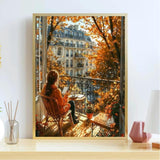 koemhxb Paint by Numbers Kit for Adults Beginners, Autumn Paris Balcony Scene, Fall City View Art Adult Paint by Numbers on Canvas, Acrylic Painting Crafts for Home Decor (16x20inch) koemhxb