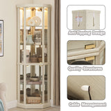 XZTUAJ 69"H Lighted Curio Cabinet Corner Display Case, Corner Glass Cabinet with Adjustable Shelves and Tempered Glass, Wooden Corner Curio Cabinet w/ Mirrored Back Pane for Living Room(Antique White) XZTUAJ