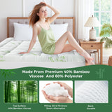 HYLEORY Mattress Topper Queen Size - Bamboo-Viscose Plush Pillow Top Mattress Pad, Thick Mattress Protector Cover Breathable Fluffy Soft Bed Topper with 8-21" Deep Pocket, Green HYLEORY