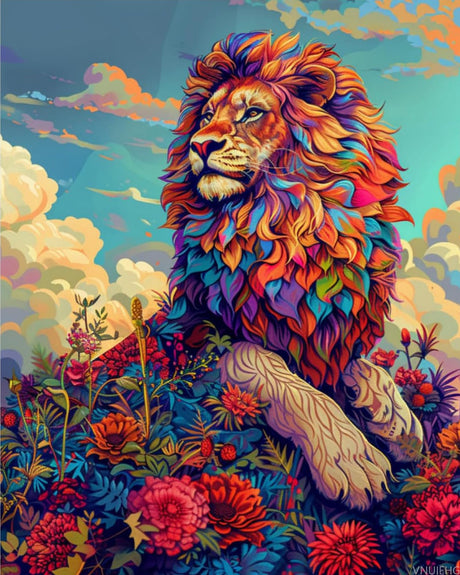 VNUIEHG Colorful Lion Paint by Numbers Kit for Adults, Cute Animal Paint by Number on Canvas, Scenery Digital Oil Painting Kits Suitable for Home Wall Decoration Gift 20"x16" VNUIEHG