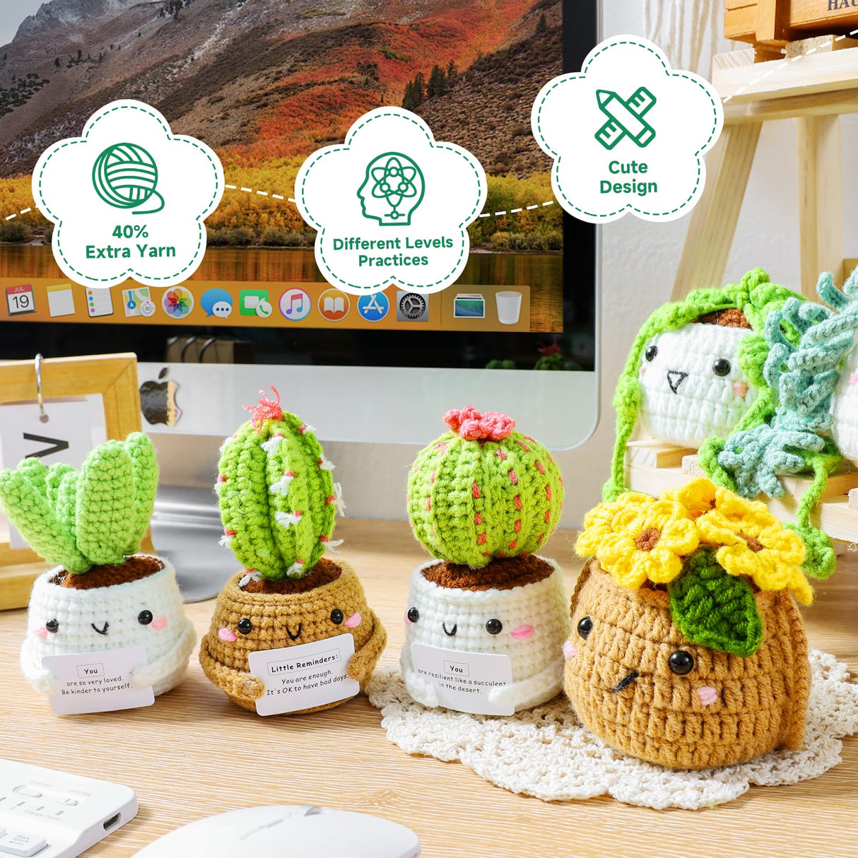 Imcrasy Crochet Kit for Beginners with Step by Step Video Lessons | 6 PC Potted Plants and Succulent Family Crochet Kit with Accessories (40%+ Yarn) Imcrasy