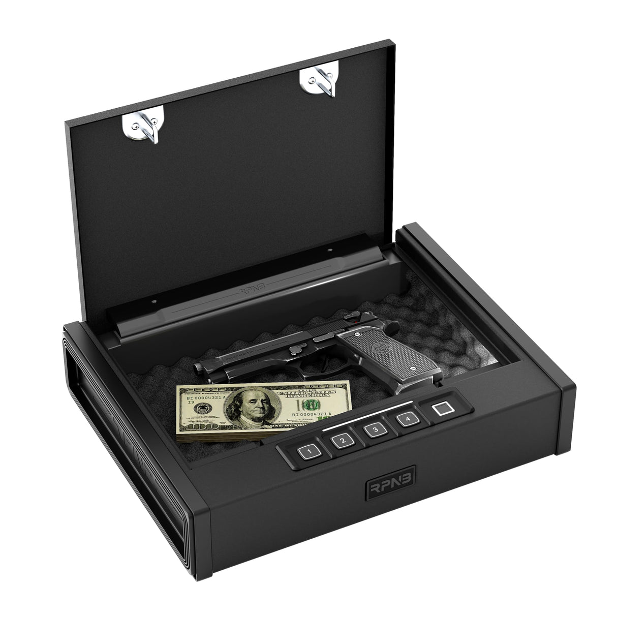 RPNB Gun Safe, Biometric Gun Safe for Pistols, Quick-Access Pistol Safe with Fingerprint & Digital Key Pad for 2 Guns and More RPNB