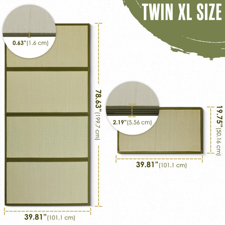 Tatami Mat, Tatami Mattress, Japanese Floor Mat, Japanese Sleeping Mats, Bamboo Sleeping Mats, Bed, Rug, Futon, Kotatsu, Goza, Traditional, Rush Grass, Folding, Anti-Slip, Twin XL, 80 x 40 Inch Houseables