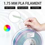 FXAAGFH 1KG 3D Printer Filament 1.75 mm Rainbow Color, Shining 3 D Print PLA Printing Filament +/-0.03mm, 2.2lbs Silk PLA FXAAGFH