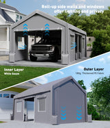 Hipicute Carport Zipper Door Replacement for Portable Garage - Compatible with 13' x 20' and 13' x 25' Frames - Gray (Zipper Doors Only, No Frame Included) Hipicute