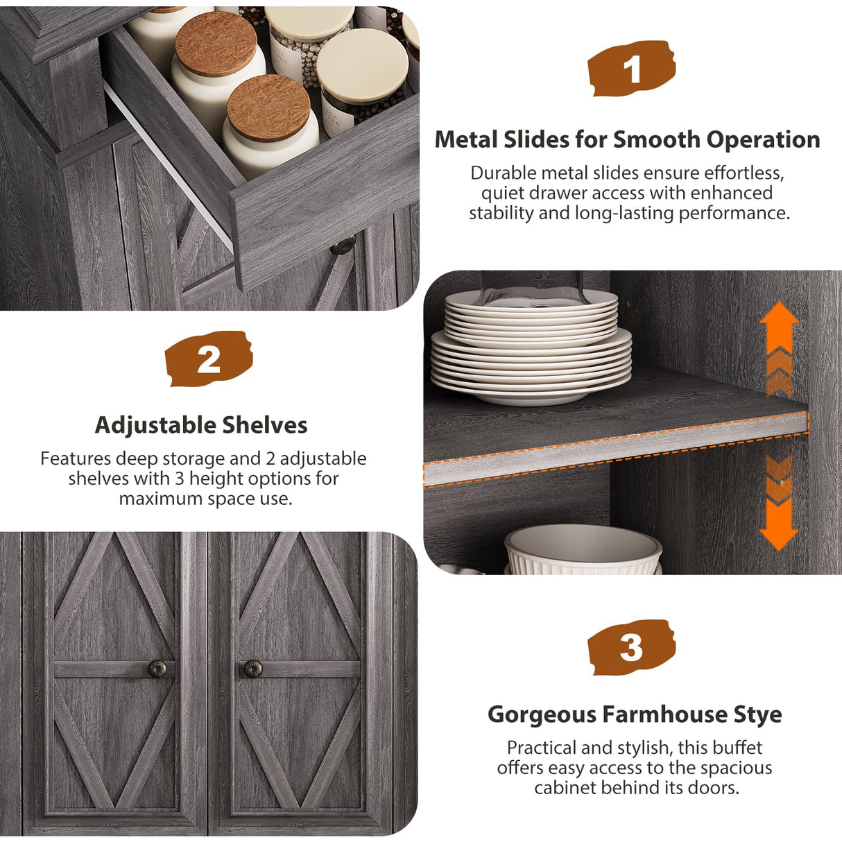 Farmhouse Buffet Cabinet with Storage, Sideboard Cabinet, Buffet Cabinet, Sideboard Buffet Cabinet with Storage, Large Wood Accent Storage Cabinet with Doors and Shelves for Entryway Living Room Jocoevol