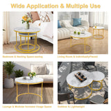 Round Nesting Coffee Tables Set: White Gold Marble Nesting Coffee Table Set of 2 - Modern Metal Stacking Side Table for Living Room Small Spaces Paradmas