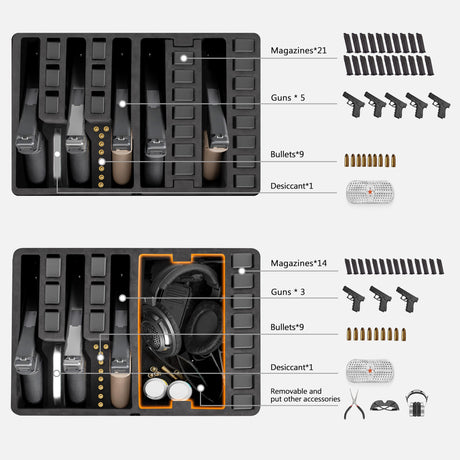Kinghardcase Gun Cases for Handguns, 5 Pistol Case & 21 Magazine Pre-Cut Multiple Pistols Shockproof Waterproof Hard Pistol Cases with Desiccant TSA Approved Firearm Travel Case Kinghardcase