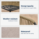 EAST OAK 5-Piece Modular Patio Furniture Set, Outdoor Corner Sofa with Thick Cushion and Glass Coffee Table, Modern Patio Conversation Set for Garden, Backyard and Porch, Creamy Apricot & Griege EAST OAK