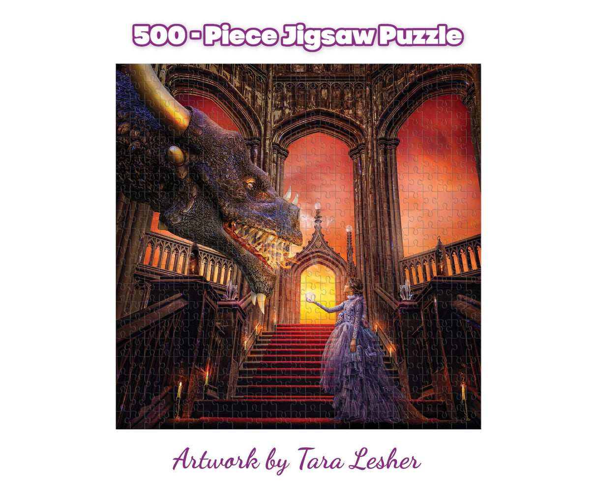 A Girl & Her Dragon Puzzle By Tara Lesher | Fairytale Castle 500 Piece Jigsaw Puzzle For Adults And Kids | Interactive Brain Teaser for Family Game Night | 18 x 18 Inches Toynk