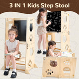 FOBIG Collapsible Toddler Kitchen Step Stool With Chalkboard, Safety Rail, and Standing Tower for Kids 1-3 FOBIG