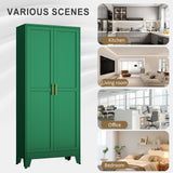 pozdeg 75” Tall Pantry Cabinet, Metal Kitchen Storage Cabinet with 2 Doors and 5 Adjustable Shelves, White Storage Cabinet Cupboard for Kitchen, Dining Room, Living Room and Bathroom (Green) pozdeg