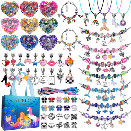 AIPRIDY 150 Pieces Charm Bracelet Making Kit,Unicorn Mermaid Crafts Gifts Set Can Inspires Imagination and Creativity,Jewelry Making Kit Perfect Gifts for Girls 5-12 Years Old (150 Pieces) AIPRIDY