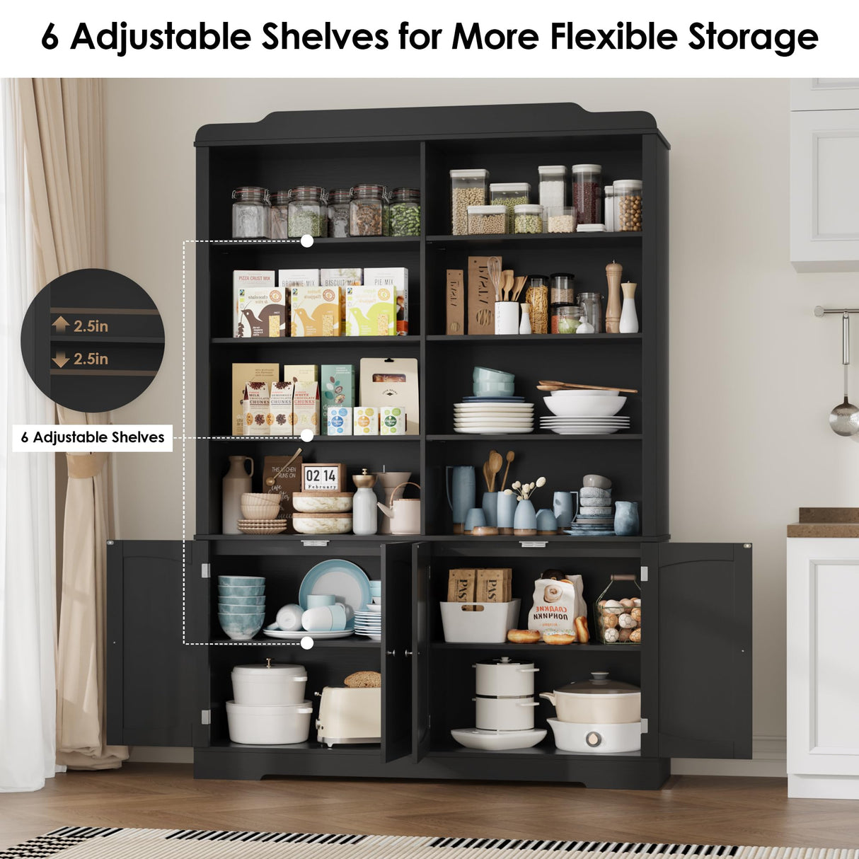 FACBOTALL 73.1" Bookcase with Doors,6 Tier Large Bookshelf with Storage,Adjustable Shelves & Curved Doors,11.9" Depth Bookcase and Bookshelf, Tall Storage Cabinet for Home Office, Living Room,Black FACBOTALL