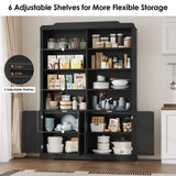 FACBOTALL 73.1" Bookcase with Doors,6 Tier Large Bookshelf with Storage,Adjustable Shelves & Curved Doors,11.9" Depth Bookcase and Bookshelf, Tall Storage Cabinet for Home Office, Living Room,Black FACBOTALL