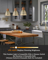 ELYONA Vintage Hammered Pendant Light Fixture, 7” Brushed Brass Metal Hanging Light Solid Wood Antique Gold Pendant Lamp for Kitchen Island, Farmhouse, Dining Room, Small, Adjustable Height ELYONA