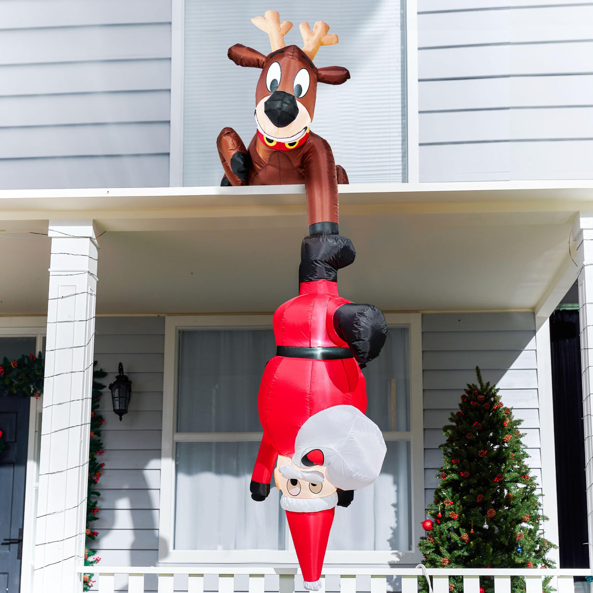 Joiedomi 8 FT Hanging Christmas Inflatables Decoration, Christmas Inflatable Reindeer and Climbing Santa, Blow Up Inflatable with Build-in LED for Xmas Party Indoor, Outdoor, Yard, Garden, Lawn Decor Joiedomi