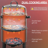 Outsunny Vertical Charcoal BBQ Smoker, 3-in-1 16" Round Charcoal Barbecue Grill with 2 Cooking Area, and Thermometer for Outdoor Camping Picnic Backyard Cooking, Black Outsunny