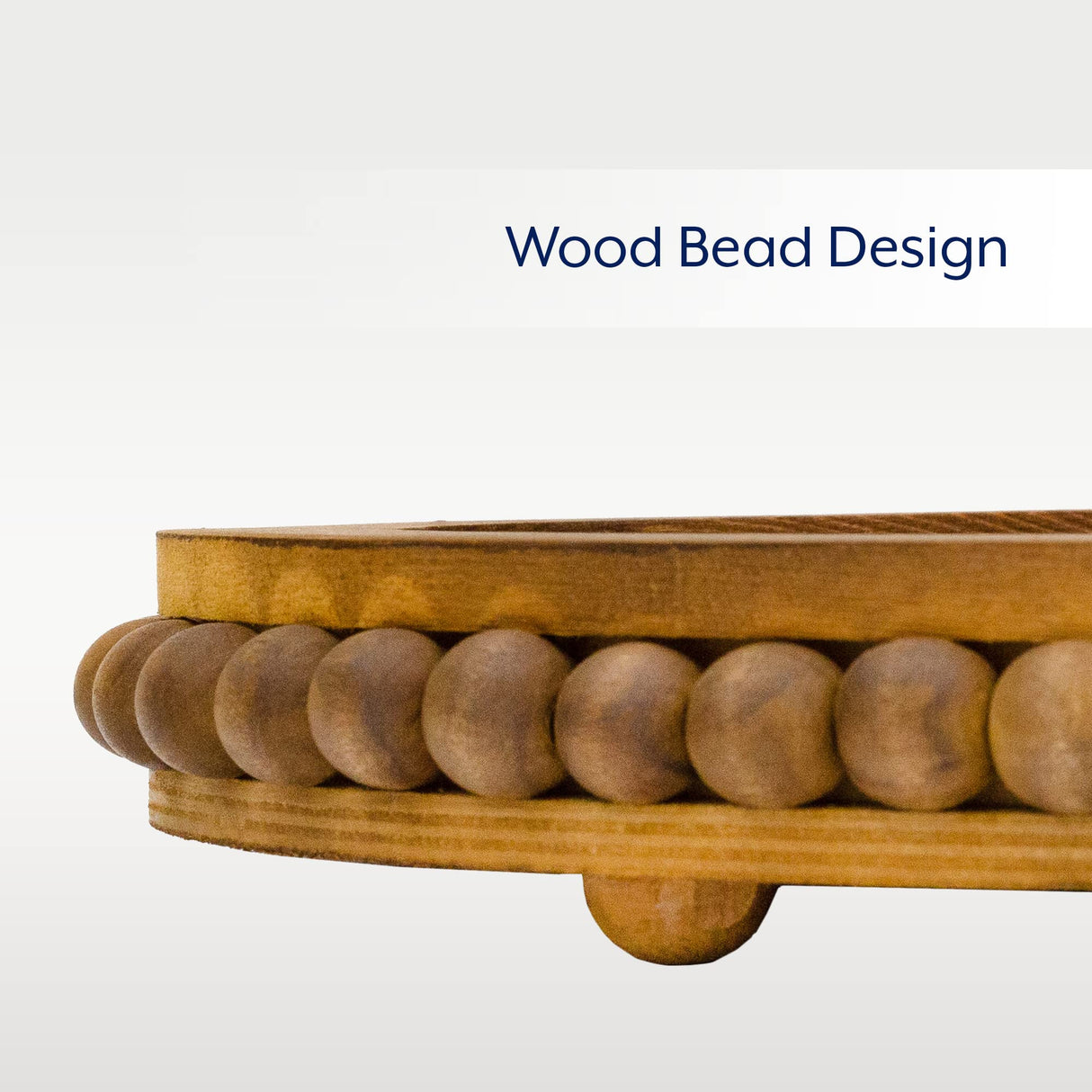 AuldHome Wood Beaded Tray (Stained Wood), Decorative Farmhouse Style Oval Wooden Tray AuldHome Design