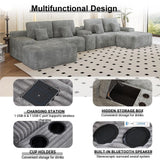 GUANGHONG 150 Inch U-Shaped Sectional Couch with Multi Functional Console, Oversized Modular Corduroy Sofa with 2 Ottomans, 5-Seater Modern Deep Seat Boneless Cloud Couch for Living Room, Light Gray GUANGHONG