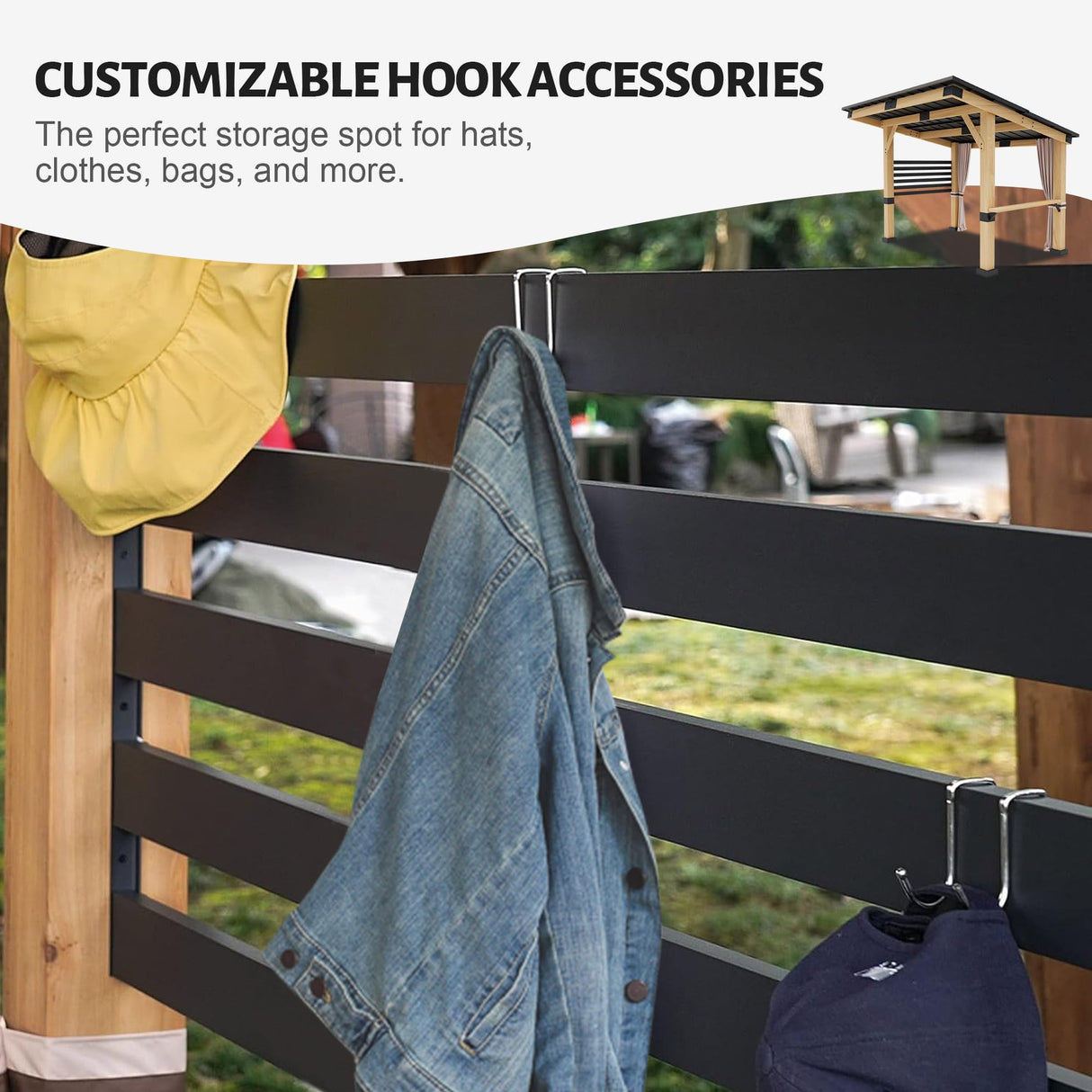 Yardsight Wood Gazebo 10' x 12', Hardtop Cedar Gazebo with Metal Roof, Outdoor Wooden Gazebo with Curtains, Permanent Pavilion Grill Gazebo for Backyard, Deck, Patio, Garden, Parties Yardsight