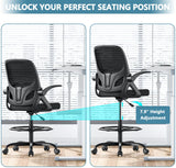 Kensaker Tall Drafting Chair with Footrest Ring for Home and Work, Ergonomic Home Desk Office Chair with Flip up Arms and Lumbar Support, Tall Extended Height Executive Home Desk Office Chair(Black) Kensaker