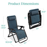 Best Choice Products Oversized Zero Gravity Chair, Folding Outdoor Patio Recliner, XL Anti Gravity Lounger w/Removable Cushion, Cup Holder, Side Tray, 350lb Capacity - Graphite Blue Best Choice Products