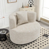 Yaciente 360° Oversized Swivel Accent Chair, Comfy Chenille Fabric Barrel Swivel Chair, Upholstered Round Chairs with Pillow, Round Reading Chair for Living Room, Nursery, Bedroom, Beige Yaciente