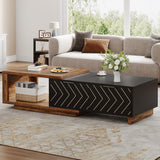 Tribesigns Extendable Coffee Table with 2 Storage Drawers, Dual-Tone Center Table with Sliding Tabletop, Multi-Functional Hidden Storage Wooden Rectangle Cocktail Table for Living Room (Brown & Black) Tribesigns