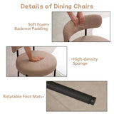 AISALL Dining Chairs Set of 2 Round Upholstered Boucle Dining Room Chairs Mid-Century Modern Kitchen Chairs Curved Backrest Chairs for Dining Room Black Metal Legs, Light Brown AISALL