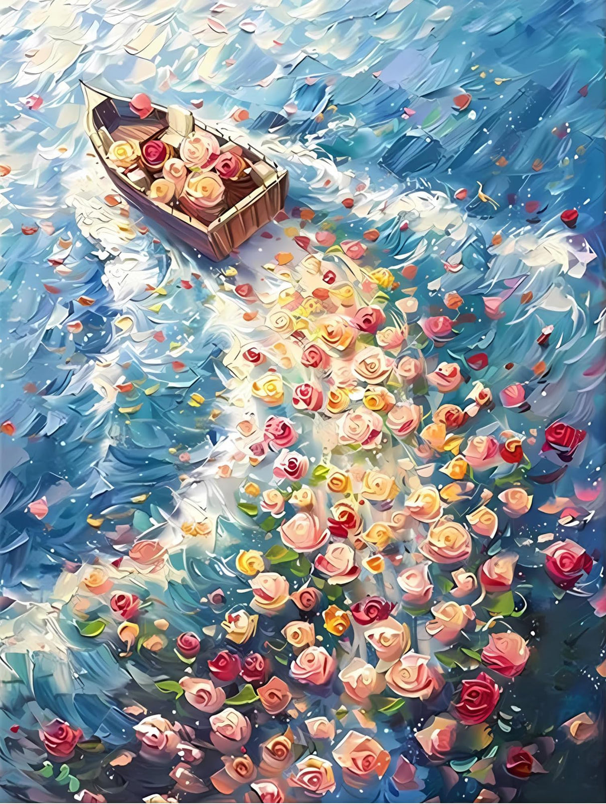 Ohhvvow Diamond Painting Kit for Adults: Sailing Ship with Flower Waves - Full Drill Round Diamonds Ocean Art | Stress Relief DIY Craft Decor, 12x16 inch Ohhvvow