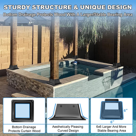 4x4 Post Base 4Pcs-Inner Size 3.5x3.5-Heavy Duty Metal Post Brackets-Deck Post Anchors-Solid Steel-Powder Coated-Wood Post Holder for Porch Handrail Railing Pergola Fence Pavilion-Support Deck Base Vlaeng