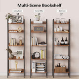 Bookshelf, Ladder Shelf with Steel Frame, 5-Tier Industrial Bookcase, Narrow Tiered Shelf for Small Space, Corner Shelf for Living Room, Home Office, Kitchen, Bedroom, Bathroom（Rustic Brown & Black） Homedawn