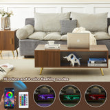 COSVALVE 41.3IN LED Walnut Coffee Tables for Living Room with 16 Colors LED Lights, Modern Minimalist Coffee Table with Fluted Panel, Rectangle Center Table Game Table COSVALVE