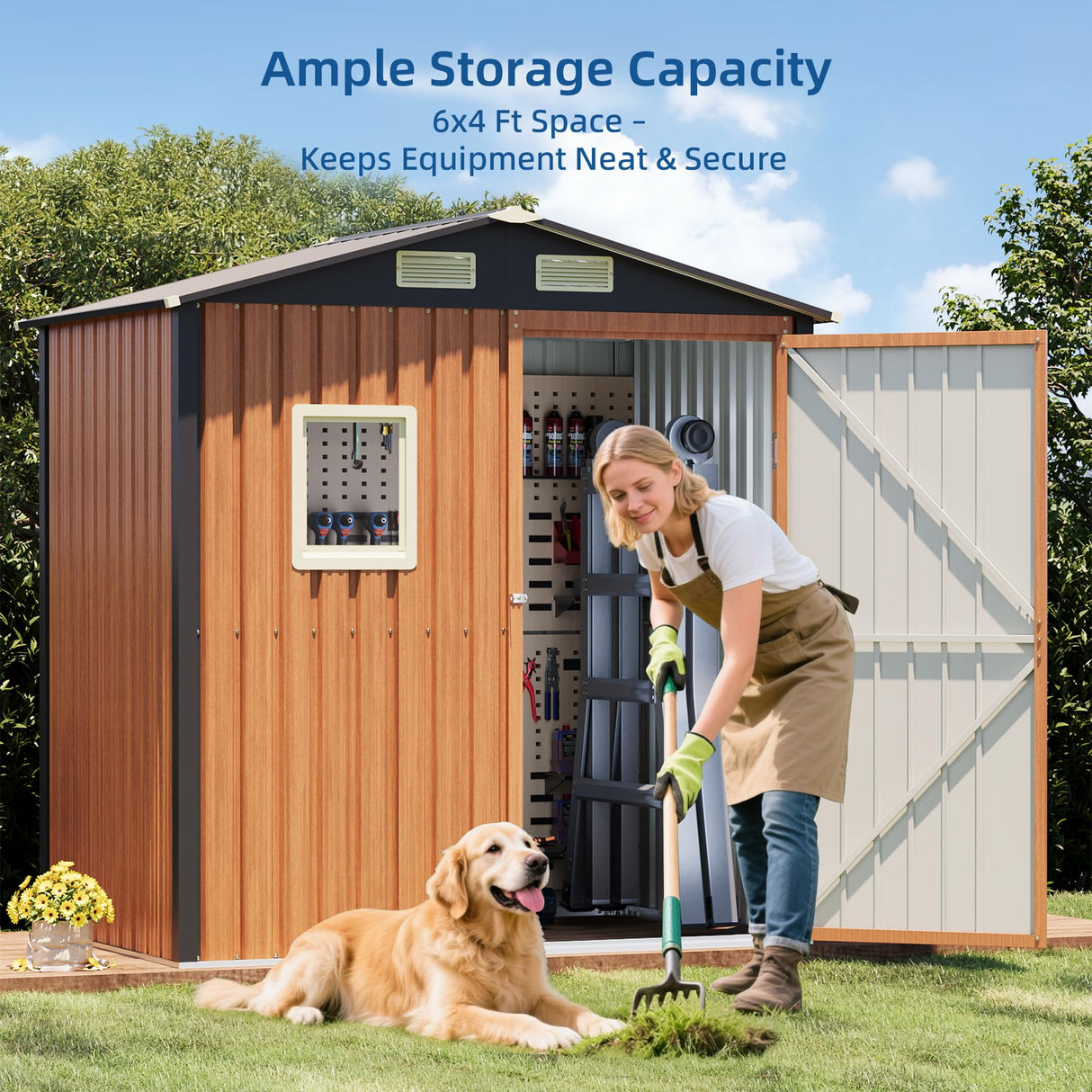 Canovire 6x4FT Outdoor Storage Shed, Metal Garden Shed with Updated Frame Structure, Lockable Door and Window, Large Tool Shed for Backyard, Patio,Lawn,Utility & Bike Storage Canovire