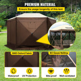 VEVOR 12 * 12ft 6 Sided Pop-up Canopy Shelter Tent with Mesh Windows, Portable Carry Bag, Stakes, Large Shade Tents for Outdoor Camping, Lawn and Backyard, Brown/Beige VEVOR