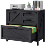 4-Drawer Wood Lateral File Cabinet for Hanging Files Letter/A4/Legal Size, Large Farmhouse File Cabinets for Home Office, Printer Stand with Office Cabinet, Black Vabches