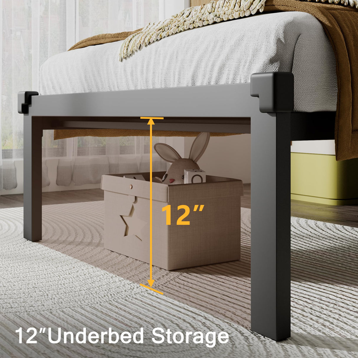 Einhomn Twin Size Metal Bed Frame, Platform Bed with Upholstered Button Tufted Headboard, 12" Underbed Storage, Steel Slats Support, No Box Spring Needed, Easy Assembly, Noise-Free, Dark Grey Einhomn