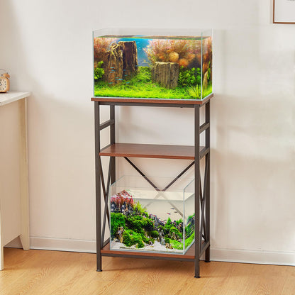 LAQUAL 10 Gallon Fish Tank Stand with Shelf, Double Aquarium Stand for 10&5 Gal Fish Tank, 3-Tier Heavy Metal Stand with Stable Structure, Adjustable Table Feet&Anti-tilt Device - Walnut Brow - WoodArtSupply