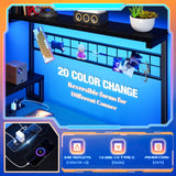 EnHomee L Shaped Gaming Desk with LED 55" Gaming Desk with Power Outlets Reversible L Shaped Desk with Long Monitor Stand & Storage Shelf,Cool Black Desk for Gaming Room,Home Office,Dorm,Black EnHomee