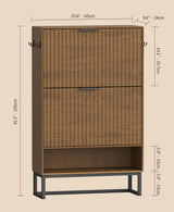Akxomel Fluted Shoe Storage Cabinet, Narrow Hidden Shoe Rack Cabinet with Metal Legs, Narrow Shoe Organizer, 2 Flip Drawers, for Entryway, Hallway, Living Room, Walnut Akxomel