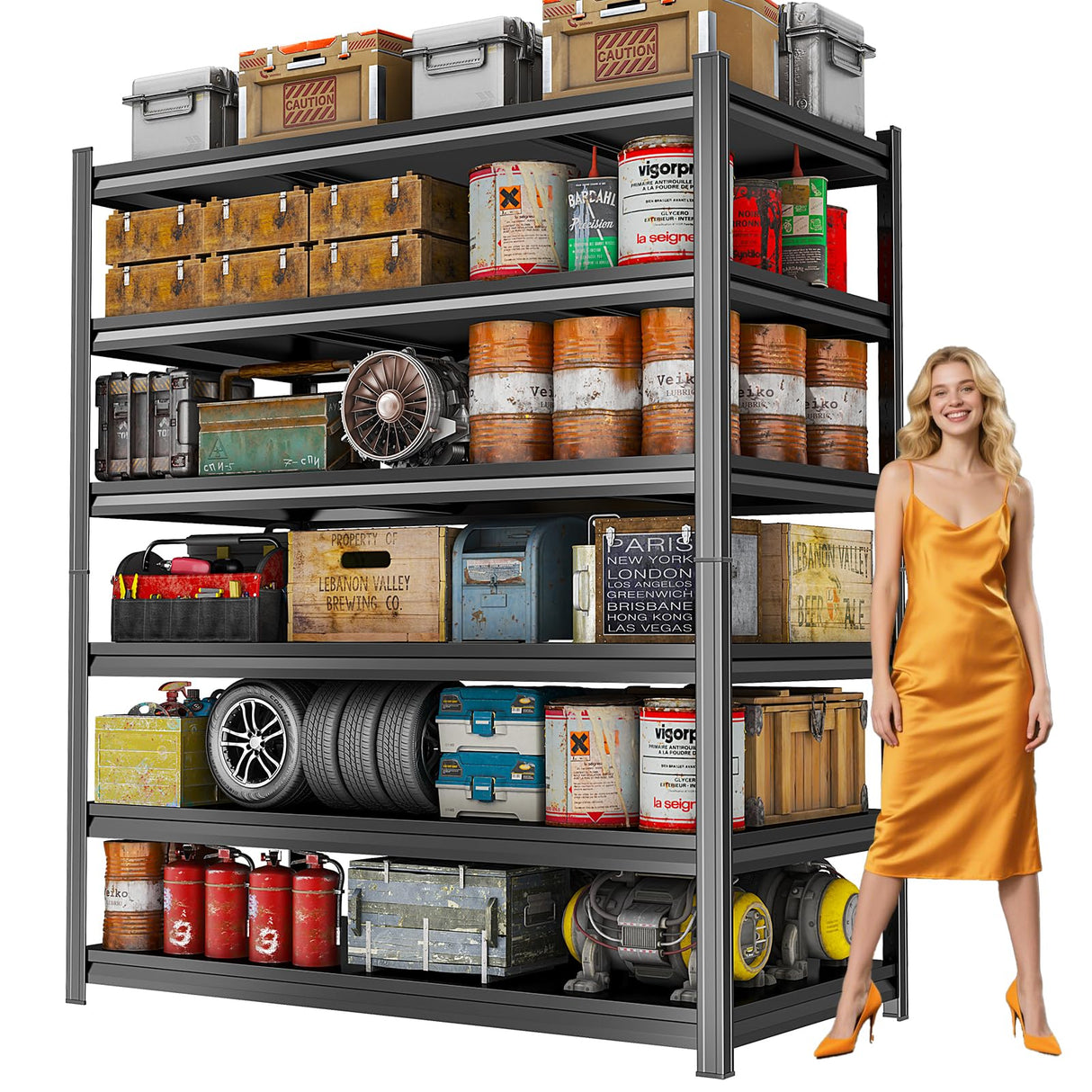 PRESTELION 6-Tier Heavy Duty Garage Shelving Unit – 3000 lbs Adjustable Metal Storage Rack, Tool-Free Assembly, Rustproof Steel Organizer for Basement, Pantry, Warehouse, 82" H x45.2 W x 17.7" D PRESTELION