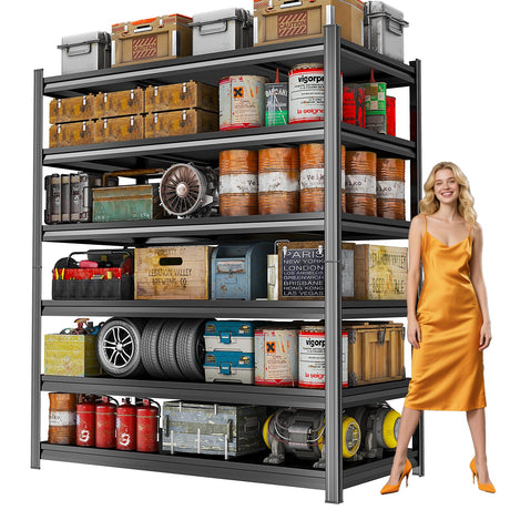 PRESTELION 6-Tier Heavy Duty Garage Shelving Unit – 3000 lbs Adjustable Metal Storage Rack, Tool-Free Assembly, Rustproof Steel Organizer for Basement, Pantry, Warehouse, 82" H x45.2 W x 17.7" D PRESTELION