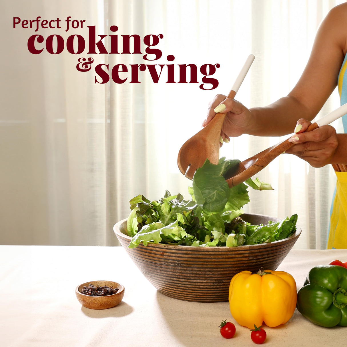 Folkulture Wooden Spoons for Cooking, Set of 5 Wooden Utensils for Cooking, Nonstick Wooden Cooking Utensils, Wooden Cooking Utensils, 12" Kitchen Utensil Sets with Wooden Spoon Sets & Spatula - White Folkulture