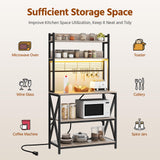 Yaheetech Kitchen Bakers Rack with Power Outlet & LED Lights, 5 Tiers Coffee Bar Table with 8 S Hooks, 64 Inches Tall Microwave Oven Stand with Storage for Spices, Pots, Gray Yaheetech