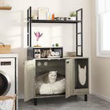 YITAHOME Cat Litter Box Enclosure with Shelves Storage, 54" Hidden Litter Box Furniture with Cat Bowl and Cat Litter Mat, Grey YITAHOME