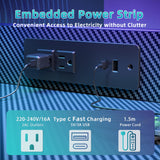 TIQLAB Gaming Desk 47 inch with Power Outlet and LED Light, Computer Desk with Reversible Shelves and Storage Drawer, Small PC Desk for Home Office Table with Bag, Carbon Fiber Black TIQLAB